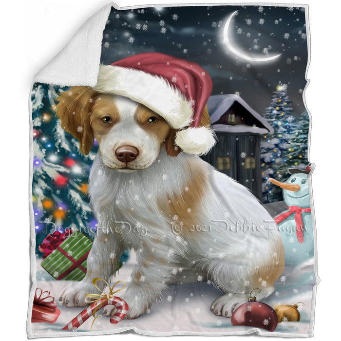 Have a Holly Jolly Christmas Brittany Spaniel Dog in Holiday Background Blanket D140