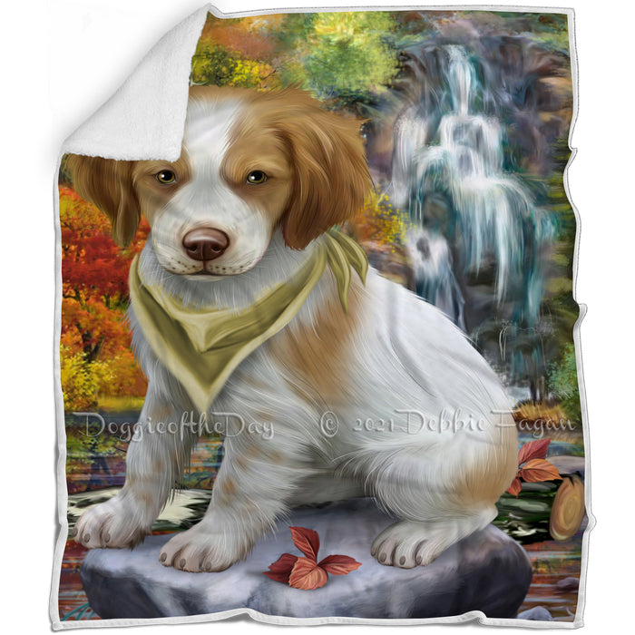 Scenic Waterfall Brittany Spaniel Dog Blanket BLNKT63039