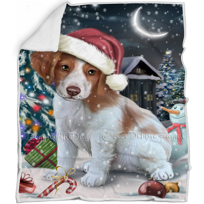 Have a Holly Jolly Christmas Brittany Spaniel Dog in Holiday Background Blanket D141