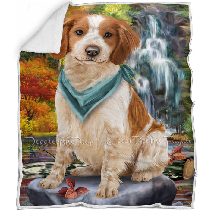 Scenic Waterfall Brittany Spaniel Dog Blanket BLNKT63057