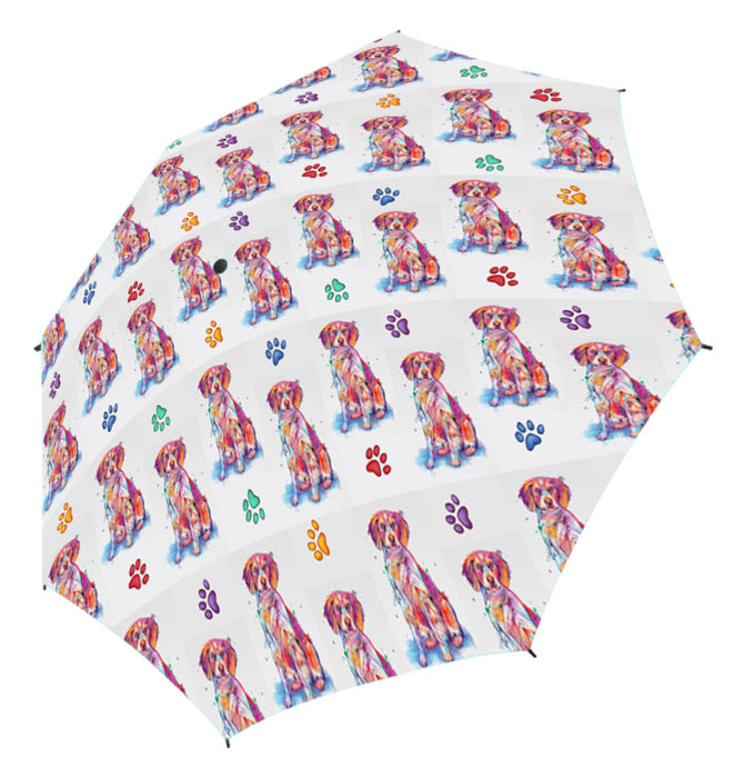 Watercolor Mini Brittany Spaniel DogsSemi-Automatic Foldable Umbrella