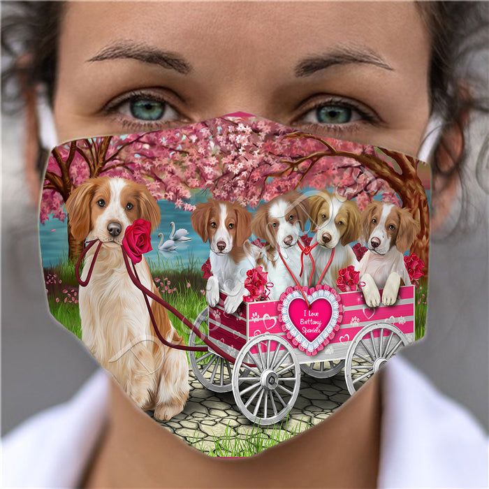 I Love Brittany Spaniel Dogs in a Cart Face Mask FM48128
