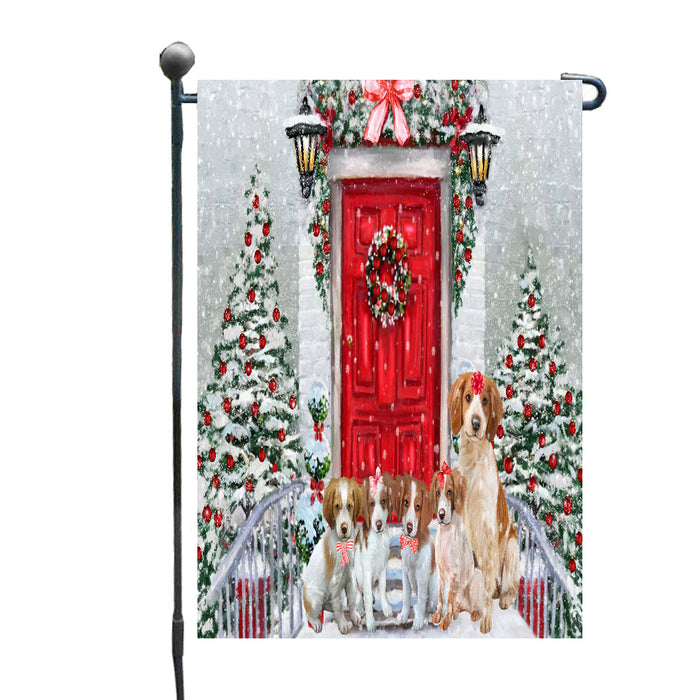 Christmas Holiday Welcome Brittany Spaniel Dogs Garden Flags- Outdoor Double Sided Garden Yard Porch Lawn Spring Decorative Vertical Home Flags 12 1/2"w x 18"h