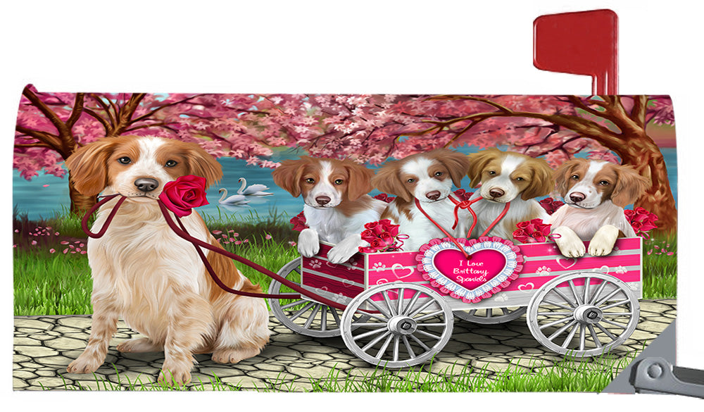 I Love Brittany Spaniel Dogs in a Cart Magnetic Mailbox Cover MBC48543