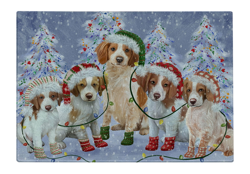 Christmas Lights and Brittany Spaniel Dogs Cutting Board - For Kitchen - Scratch & Stain Resistant - Designed To Stay In Place - Easy To Clean By Hand - Perfect for Chopping Meats, Vegetables