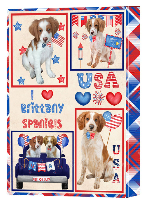 4th of July Independence Day I Love USA Brittany Spaniel Dogs Canvas Wall Art - Premium Quality Ready to Hang Room Decor Wall Art Canvas - Unique Animal Printed Digital Painting for Decoration