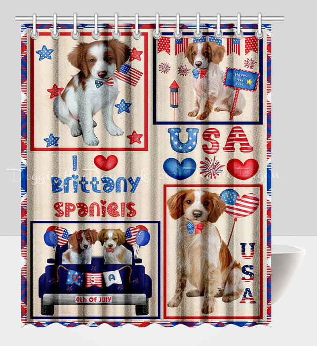 4th of July Independence Day I Love USA Brittany Spaniel Dogs Shower Curtain Pet Painting Bathtub Curtain Waterproof Polyester One-Side Printing Decor Bath Tub Curtain for Bathroom with Hooks