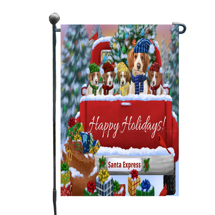 Christmas Red Truck Travlin Home for the Holidays Brittany Spaniel Dogs Garden Flags- Outdoor Double Sided Garden Yard Porch Lawn Spring Decorative Vertical Home Flags 12 1/2"w x 18"h