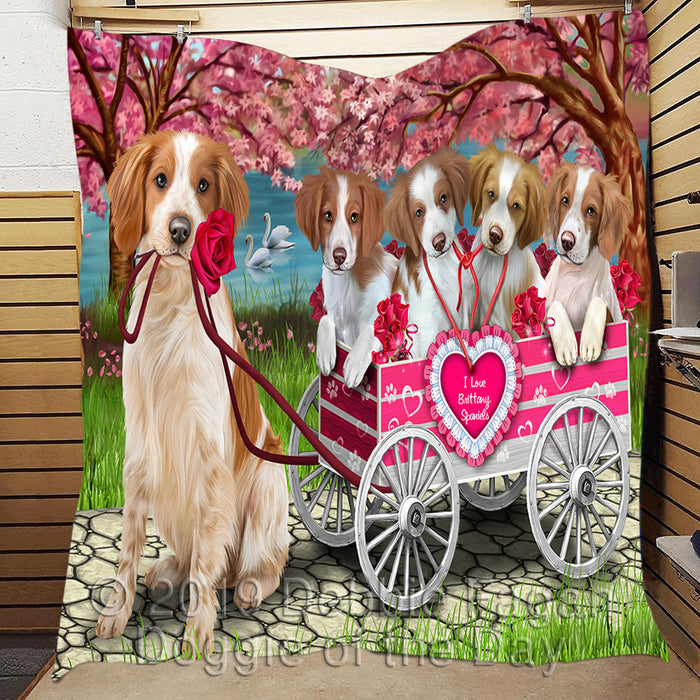 I Love Brittany Spaniel Dogs in a Cart Quilt