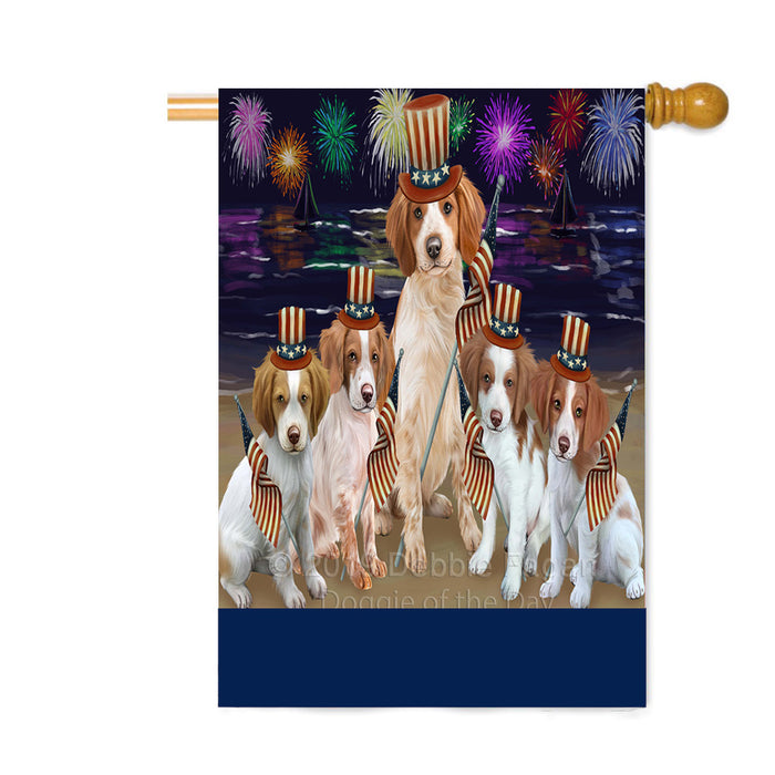 Personalized 4th of July Firework Brittany Spaniel Dogs Custom House Flag FLG-DOTD-A57878
