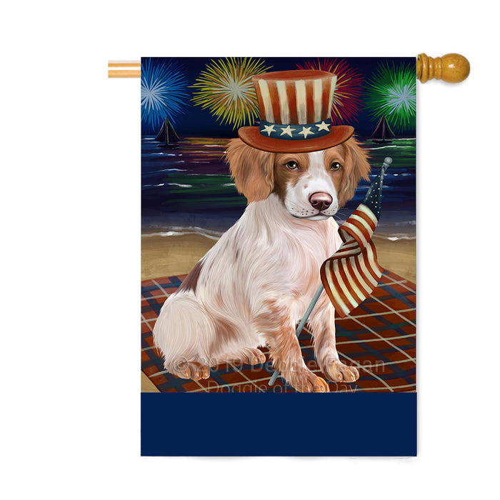 Personalized 4th of July Firework Brittany Spaniel Dog Custom House Flag FLG-DOTD-A57879