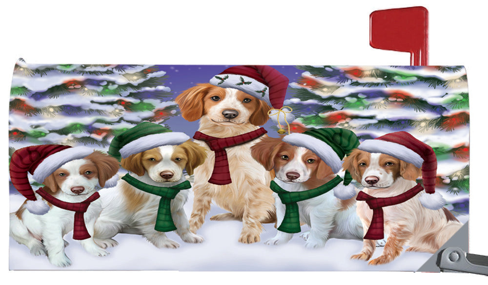 Magnetic Mailbox Cover Brittany Spaniels Dog Christmas Family Portrait in Holiday Scenic Background MBC48208
