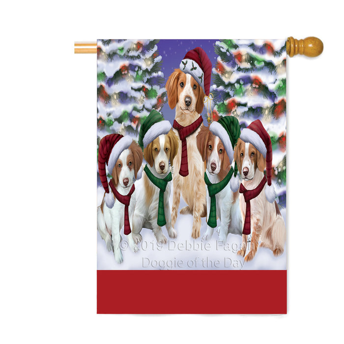 Personalized Christmas Happy Holidays Brittany Spaniel Dogs Family Portraits Custom House Flag FLG-DOTD-A59158