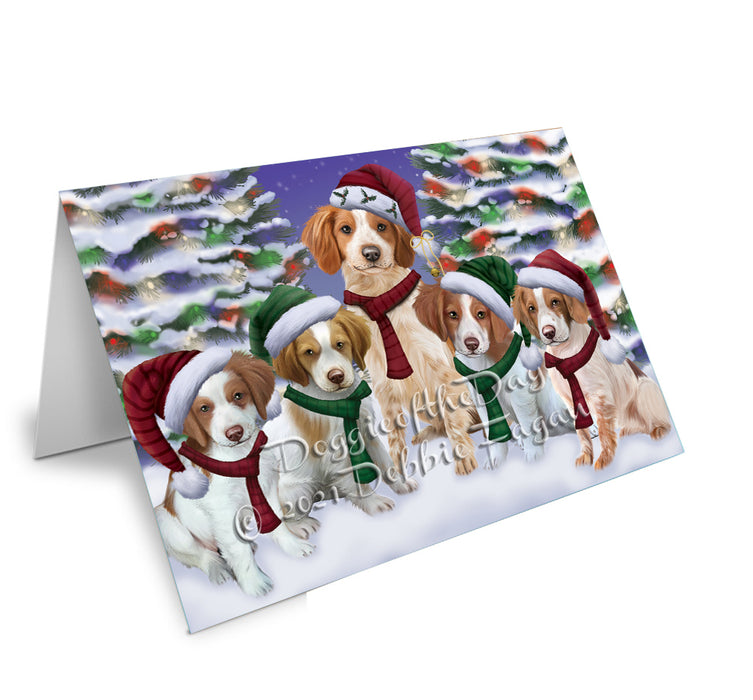 Christmas Family Portrait Brittany Spaniel Dog Handmade Artwork Assorted Pets Greeting Cards and Note Cards with Envelopes for All Occasions and Holiday Seasons