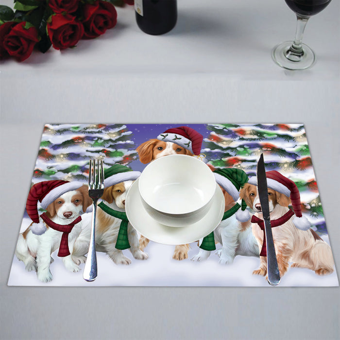 Brittany Spaniel Dogs Christmas Family Portrait in Holiday Scenic Background Placemat
