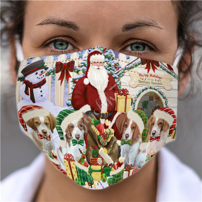Happy Holidays Christmas Brittany Spaniel Dogs House Gathering Face Mask FM48230