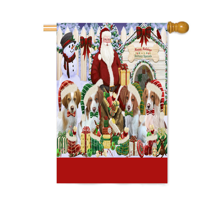 Personalized Happy Holidays Christmas Brittany Spaniel Dogs House Gathering Custom House Flag FLG-DOTD-A58565