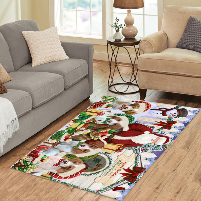Happy Holidays Christma Brittany Spaniel Dogs House Gathering Area Rug