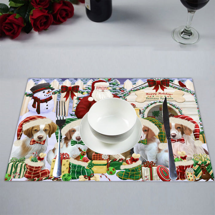 Happy Holidays Christmas Brittany Spaniel Dogs House Gathering Placemat