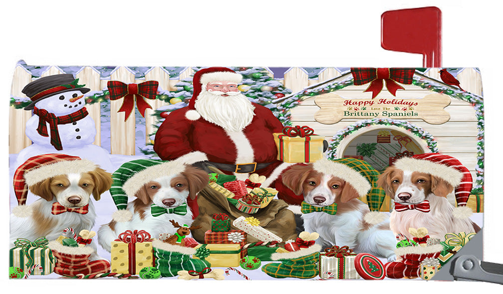 Happy Holidays Christmas Brittany Spaniel Dogs House Gathering 6.5 x 19 Inches Magnetic Mailbox Cover Post Box Cover Wraps Garden Yard Décor MBC48798