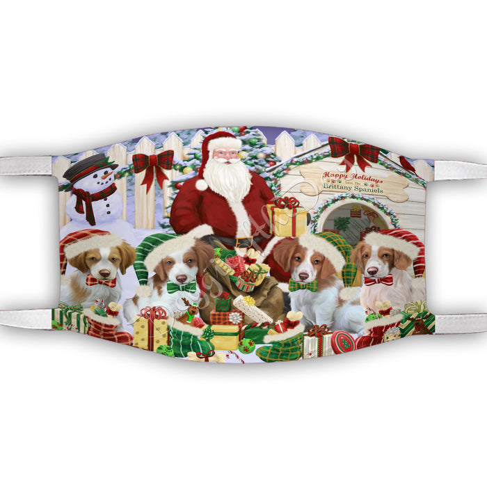 Happy Holidays Christmas Brittany Spaniel Dogs House Gathering Face Mask FM48230