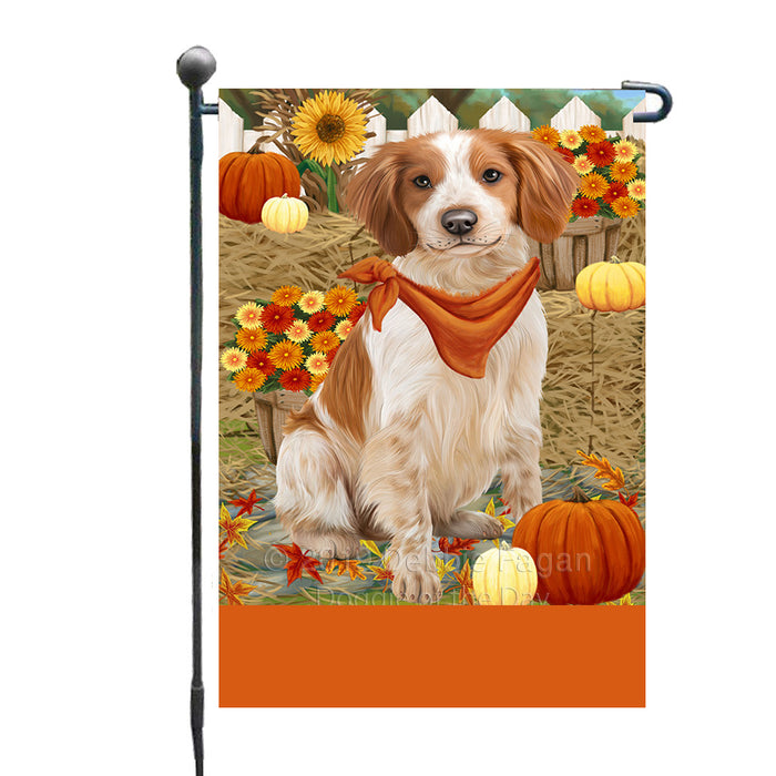 Personalized Fall Autumn Greeting Brittany Spaniel Dog with Pumpkins Custom Garden Flags GFLG-DOTD-A61841