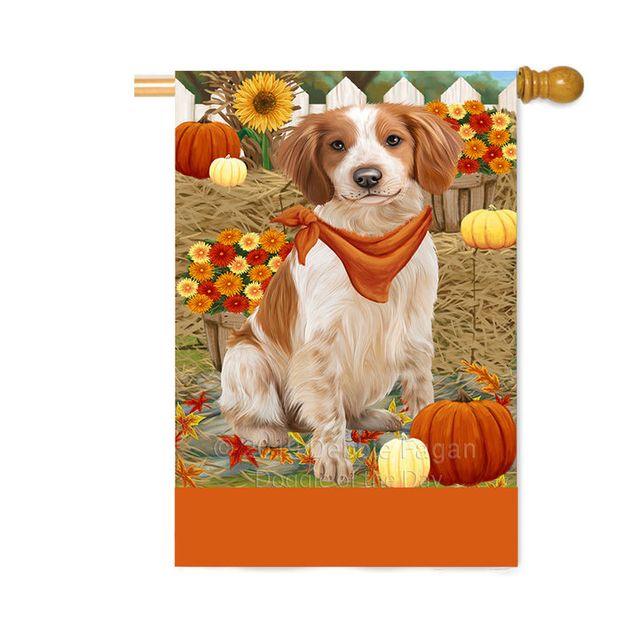 Personalized Fall Autumn Greeting Brittany Spaniel Dog with Pumpkins Custom House Flag FLG-DOTD-A61897