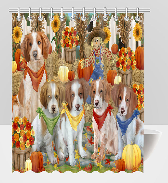 Fall Festive Harvest Time Gathering Brittany Spaniel Dogs Shower Curtain