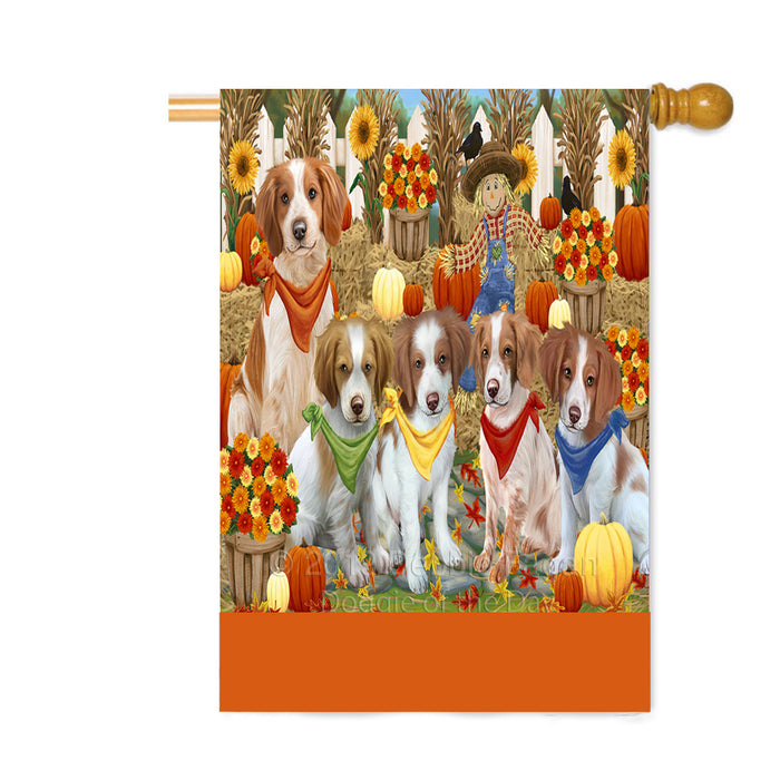 Personalized Fall Festive Gathering Brittany Spaniel Dogs with Pumpkins Custom House Flag FLG-DOTD-A61898