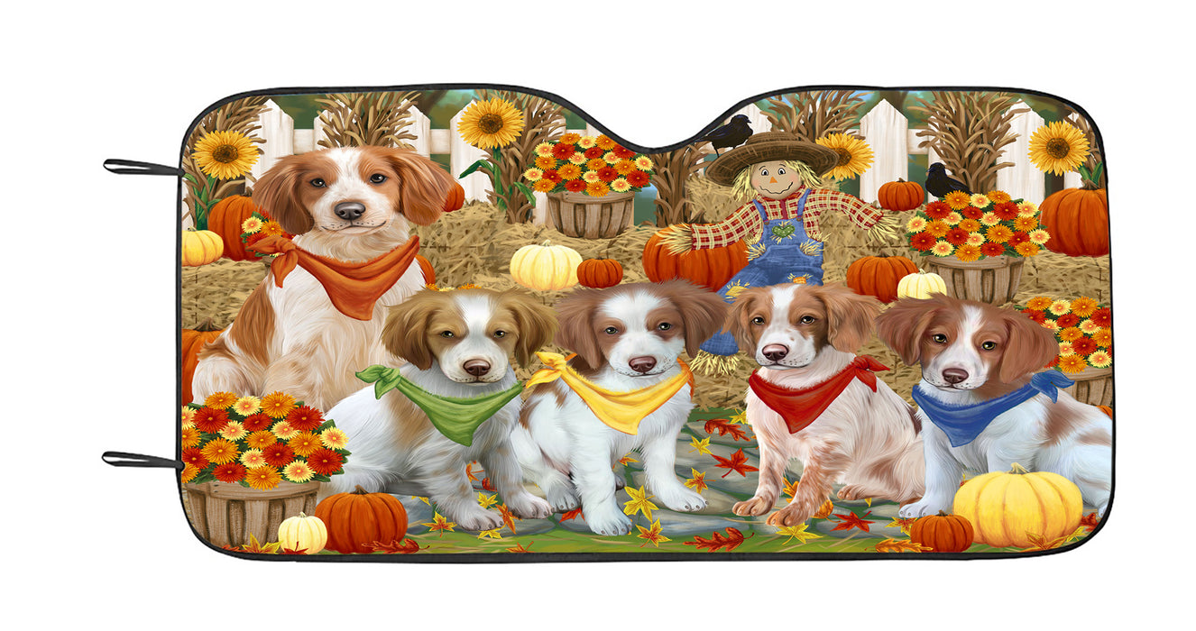 Fall Festive Harvest Time Gathering Brittany Spaniel Dogs Car Sun Shade
