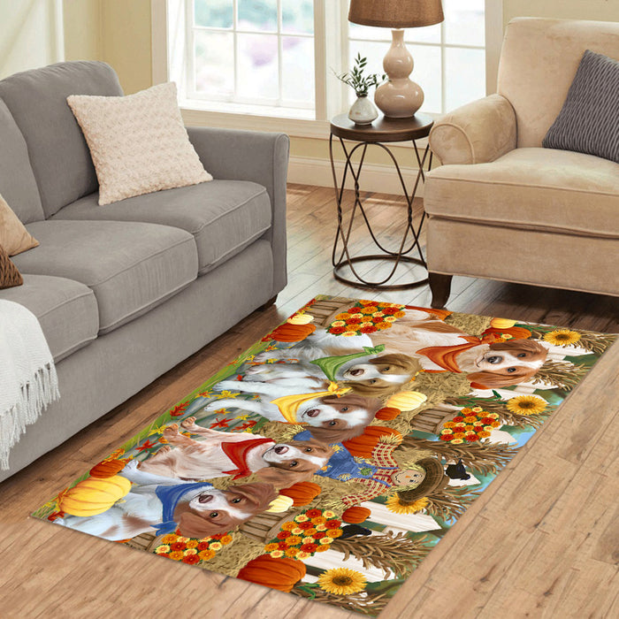 Fall Festive Harvest Time Gathering Brittany Spaniel Dogs Area Rug