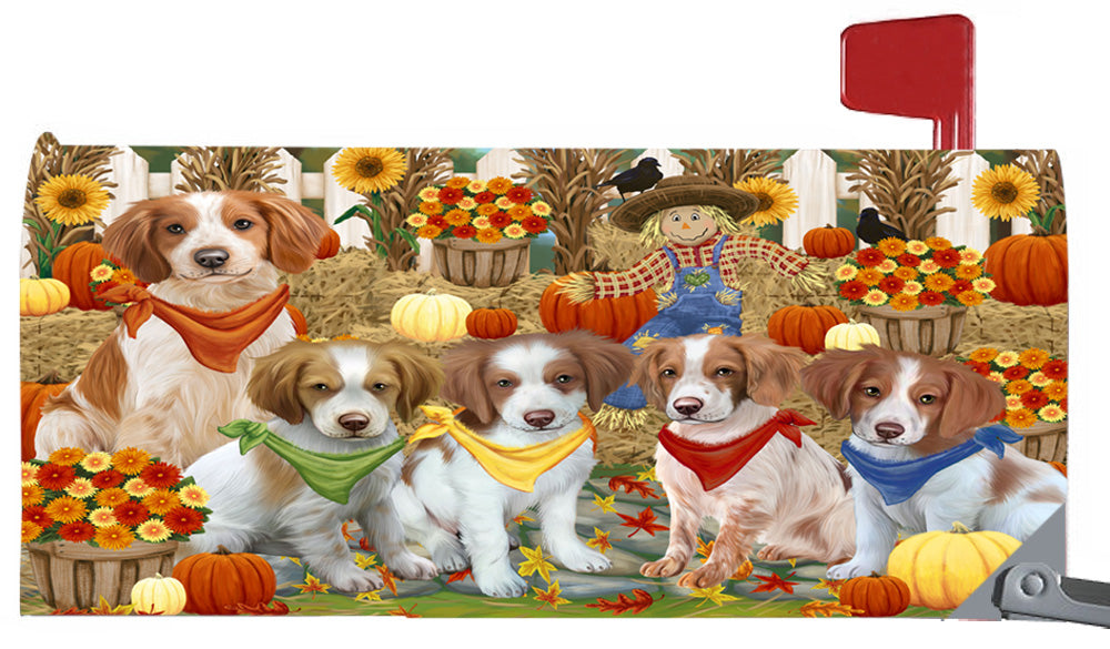 Fall Festive Harvest Time Gathering Brittany Spaniel Dogs 6.5 x 19 Inches Magnetic Mailbox Cover Post Box Cover Wraps Garden Yard Décor MBC49068