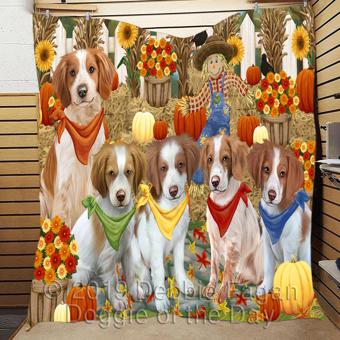 Fall Festive Harvest Time Gathering Brittany Spaniel Dogs Quilt