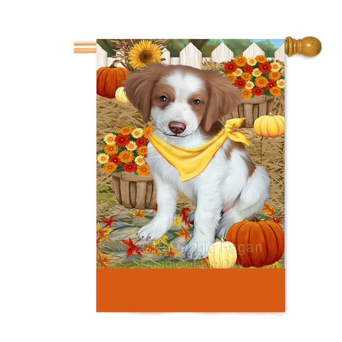 Personalized Fall Autumn Greeting Brittany Spaniel Dog with Pumpkins Custom House Flag FLG-DOTD-A61899