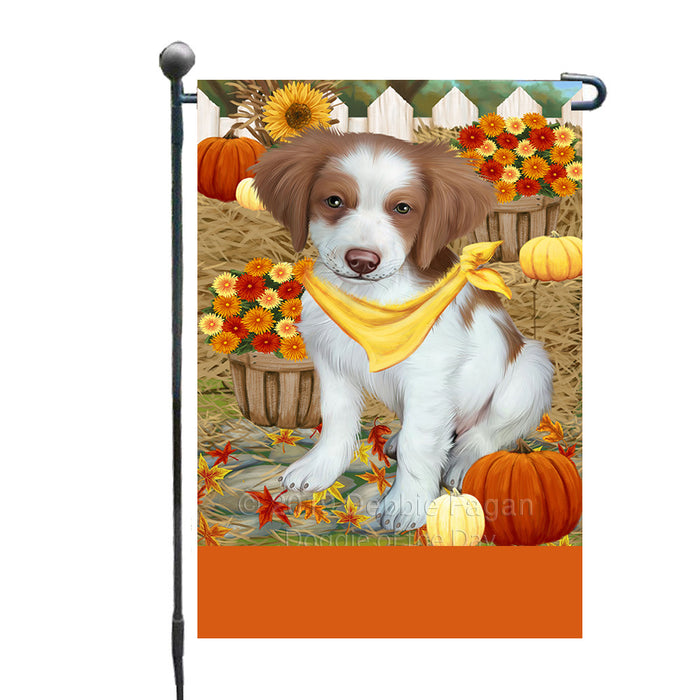 Personalized Fall Autumn Greeting Brittany Spaniel Dog with Pumpkins Custom Garden Flags GFLG-DOTD-A61843