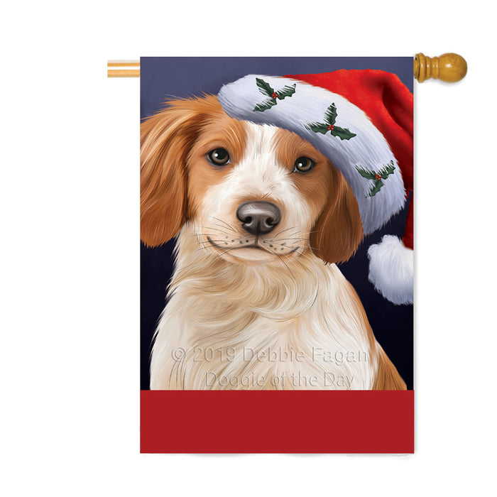 Personalized Christmas Holidays Brittany Spaniel Dog Wearing Santa Hat Portrait Head Custom House Flag FLG-DOTD-A59868