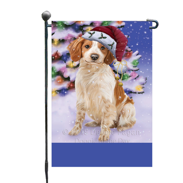 Personalized Winterland Wonderland Brittany Spaniel Dog In Christmas Holiday Scenic Background Custom Garden Flags GFLG-DOTD-A61264