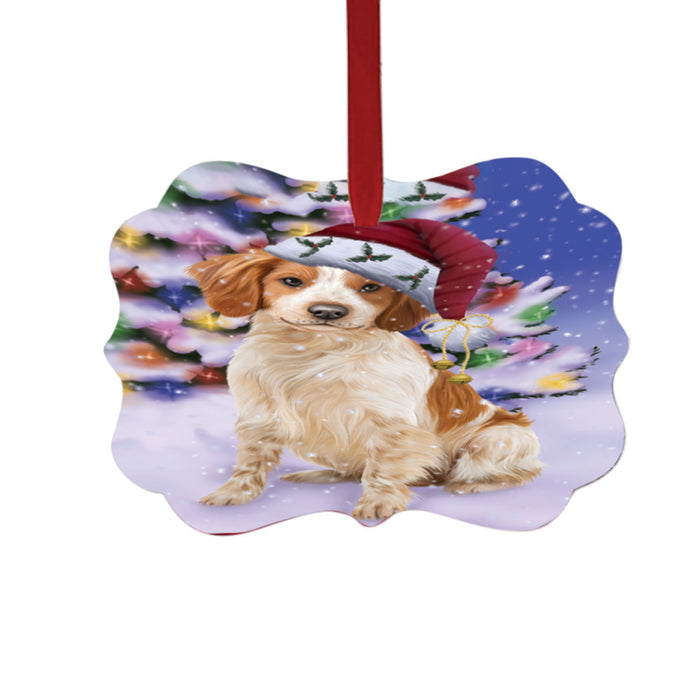 Winterland Wonderland Brittany Spaniel Dog In Christmas Holiday Scenic Background Double-Sided Photo Benelux Christmas Ornament LOR49538