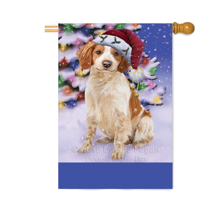 Personalized Winterland Wonderland Brittany Spaniel Dog In Christmas Holiday Scenic Background Custom House Flag FLG-DOTD-A61320