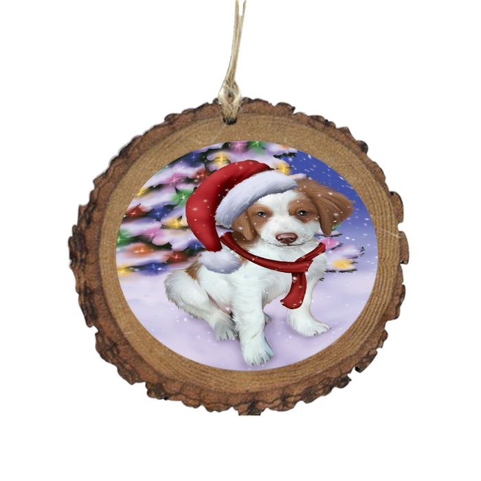 Winterland Wonderland Brittany Spaniel Dog In Christmas Holiday Scenic Background Wooden Christmas Ornament WOR49539
