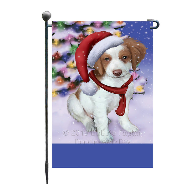 Personalized Winterland Wonderland Brittany Spaniel Dog In Christmas Holiday Scenic Background Custom Garden Flags GFLG-DOTD-A61265