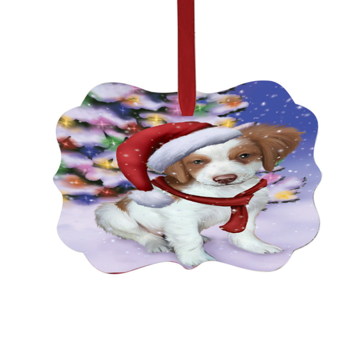 Winterland Wonderland Brittany Spaniel Dog In Christmas Holiday Scenic Background Double-Sided Photo Benelux Christmas Ornament LOR49539