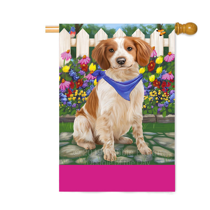 Personalized Spring Floral Brittany Spaniel Dog Custom House Flag FLG-DOTD-A62839