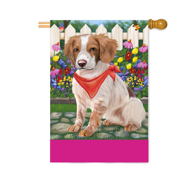 Personalized Spring Floral Brittany Spaniel Dog Custom House Flag FLG-DOTD-A62841