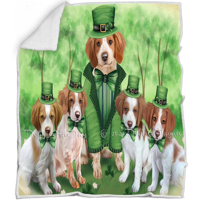 St. Patricks Day Irish Family Portrait Brittany Spaniels Dog Blanket BLNKT54291
