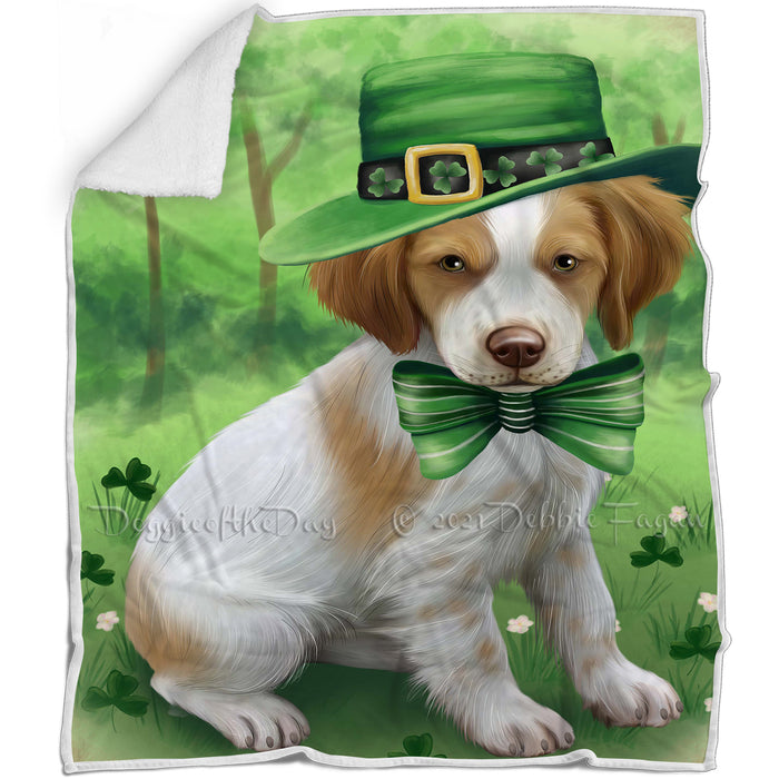 St. Patricks Day Irish Portrait Brittany Spaniel Dog Blanket BLNKT54300