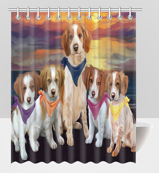 Family Sunset Portrait Brittany Spaniel Dogs Shower Curtain