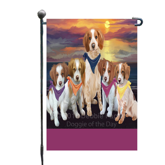 Personalized Family Sunset Portrait Brittany Spaniel Dogs Custom Garden Flags GFLG-DOTD-A60584
