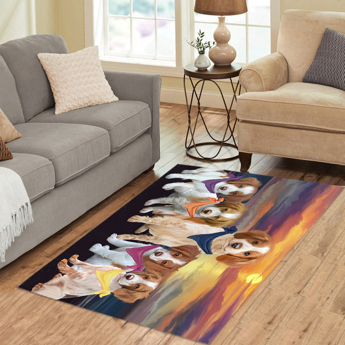 Family Sunset Portrait Brittany Spaniel Dogs Area Rug