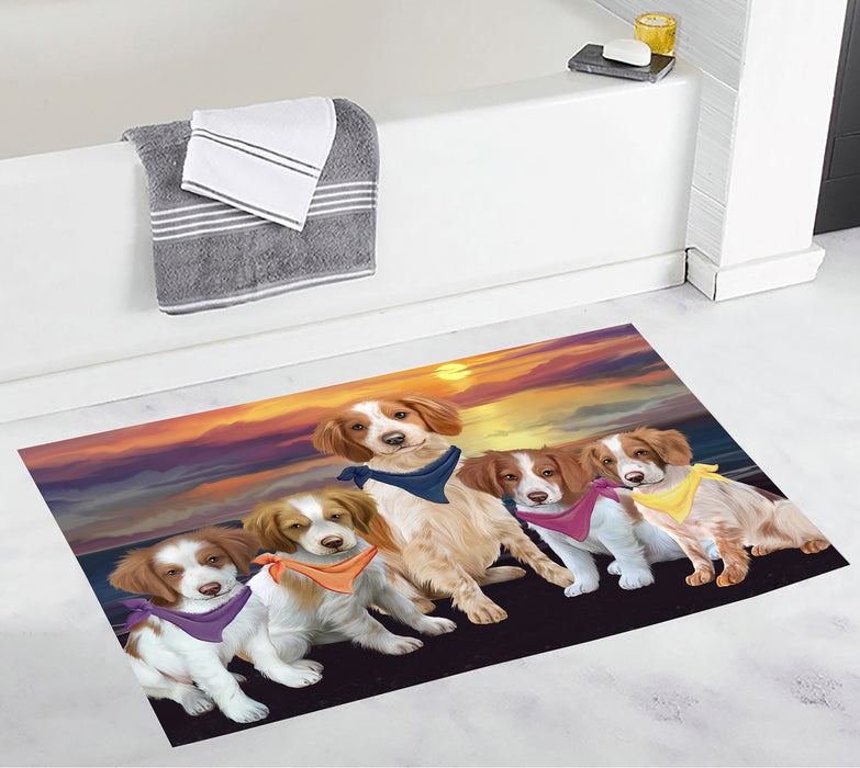Family Sunset Portrait Brittany Spaniel Dogs Bath Mat